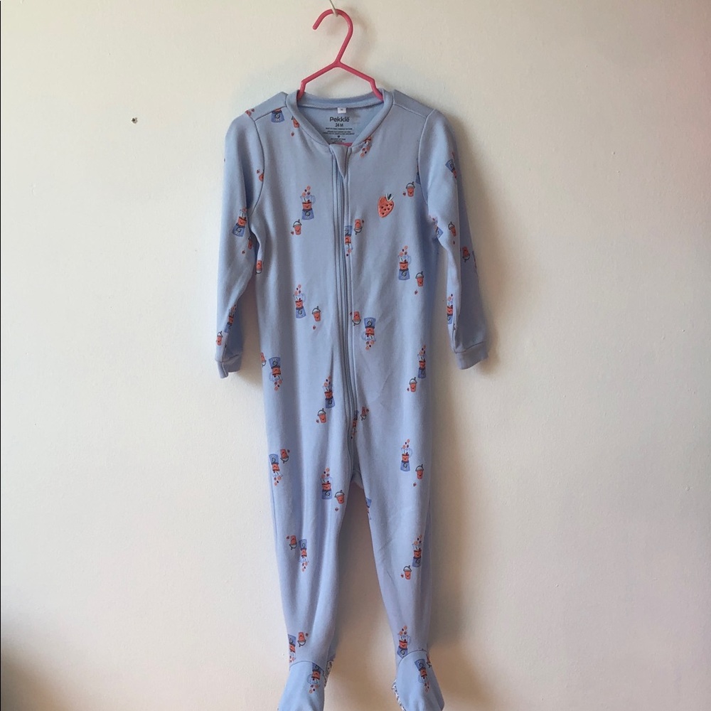 Cherokee Light Blue Footed One-Piece with Strawberry Print